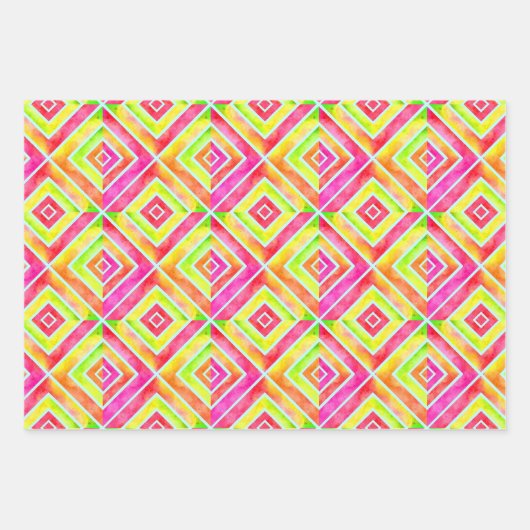 Abstrakte geometrische, rosa und gelbe quadratisch geschenkpapier set (Vorderseite 2)