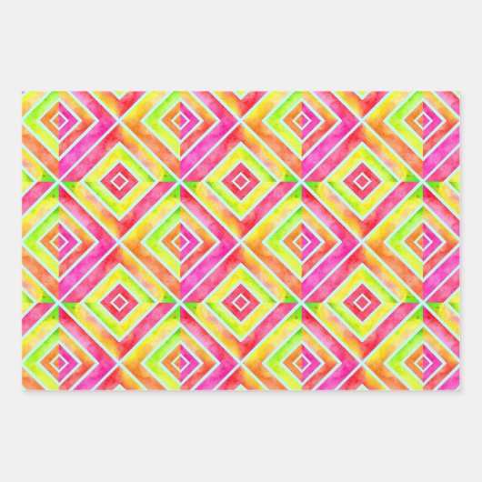 Abstrakte geometrische, rosa und gelbe quadratisch geschenkpapier set (Vorderseite)