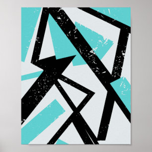 Abstrakte geometrische schwarze Linien mit blauem  Poster