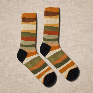 Abstrakte geometrische Streifen - Herbststimmung Socken