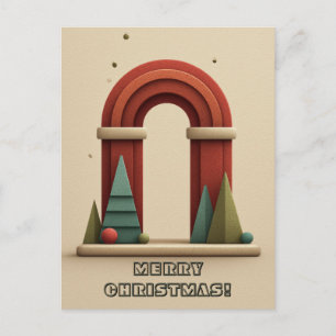 Abstrakte geometrische Szene mit Weihnachtsbäumen Postkarte