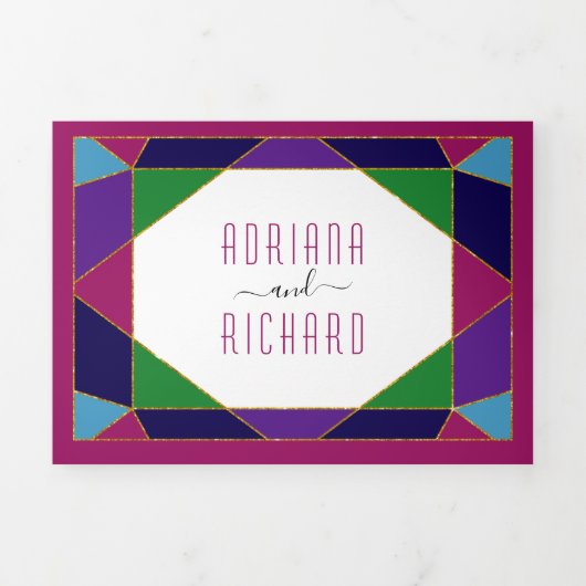 Abstrakte geometrische Typografie rubinrote Hochze Dreifach Gefaltete Einladung (Cover)