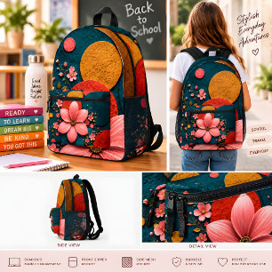Abstrakte geometrische Wandkunst mit rosa Blüten Bedruckter Rucksack