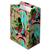 Abstrakte Geschenktüte in Rosa und Aqua (Rückseite Schrägansicht)