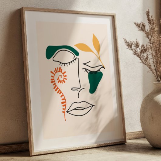 Abstrakte Gesicht-Illustration BOHO Chic Minimalis Poster