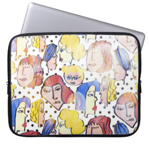 Abstrakte Gesichter, Aquarellpolka-Punkte. Laptopschutzhülle
