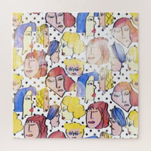 Abstrakte Gesichter, Aquarellpolka-Punkte. Puzzle