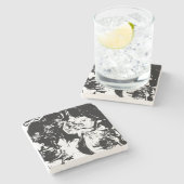 Abstrakte Gesichter Kunst Steinuntersetzer (Seitenansicht)