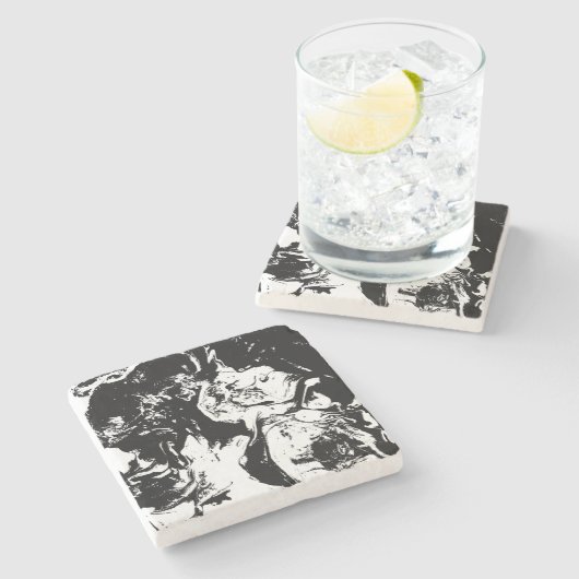 Abstrakte Gesichter Kunst Steinuntersetzer (Seitenansicht)