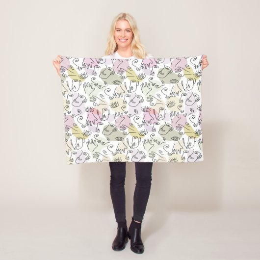 Abstrakte Gesichtshaut Finger Doodle Line Art Fleecedecke (Beispiel)