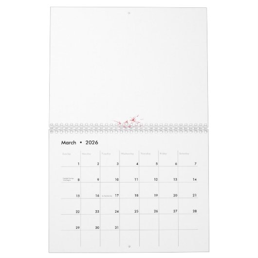 Abstrakte Gestaltung mehrerer roter Blume Kalender (Mär 2026)