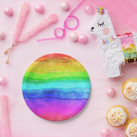 Abstrakte gestrichene Streifen Regenbogen Pappteller (Party)