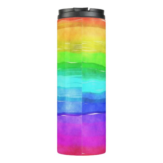 Abstrakte gestrichene Streifen Regenbogen Thermosbecher (Rückseite)