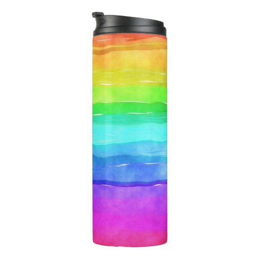 Abstrakte gestrichene Streifen Regenbogen Thermosbecher (Nach rechts gedreht)