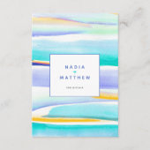 Abstrakte Gezeitenlinien, blau-gelber QR-Code Begleitkarte (Vorderseite)