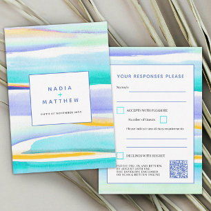 Abstrakte Gezeitenlinien Blaue Hochzeitantwort QR- RSVP Karte