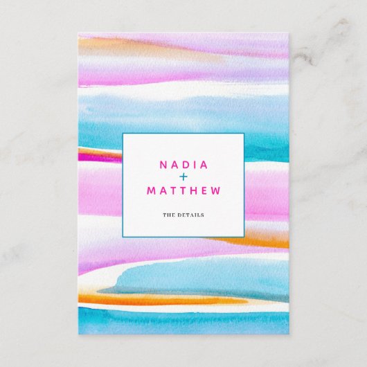 Abstrakte Gezeitenlinien - QR-Code für Hochzeit in Begleitkarte (Vorderseite)