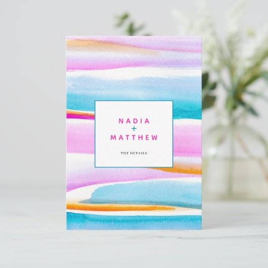 Abstrakte Gezeitenlinien - QR-Code für Hochzeit in Begleitkarte (Stehend Vorderseite)