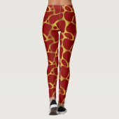 Abstrakte Giraffenmuster in Gold und Rot Leggings (Rückseite)