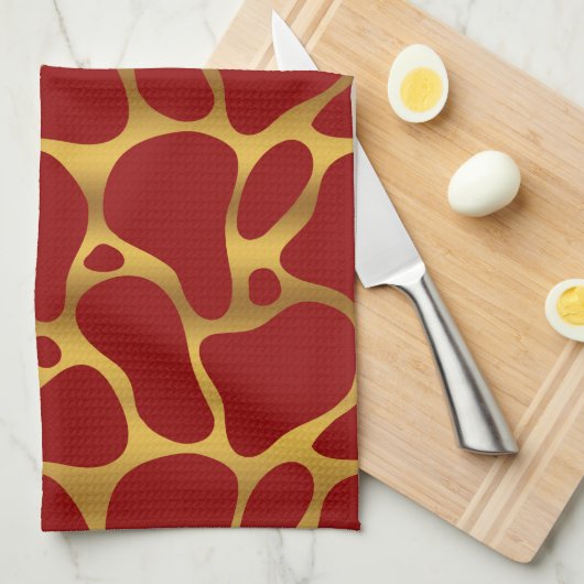 Abstrakte Giraffenmuster in Rot und Gold Geschirrtuch (Viertel Falte)
