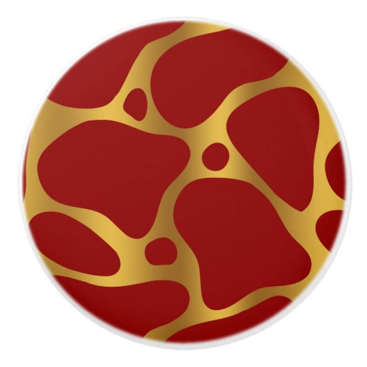 Abstrakte Giraffenmuster in Rot und Gold Keramikknauf (Vorderseite)