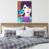 Abstrakte Girl and Bird Lila und Aquamarin Leinwanddruck (Insitu (Schlafzimmer))