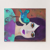 Abstrakte Girl and Bird Lila und Aquamarin Puzzle (Horizontal)