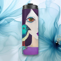 Abstrakte Girl and Bird Lila und Aquamarin
