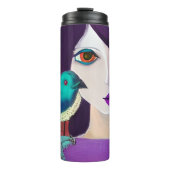 Abstrakte Girl and Bird Lila und Aquamarin Thermosbecher (Vorderseite)