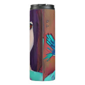 Abstrakte Girl and Bird Lila und Aquamarin Thermosbecher (Rückseite)