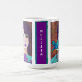 Abstrakte Girl & Bird Lila und Aquamarin Personali Kaffeetasse (Mittel)