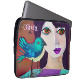 Abstrakte Girl & Bird Lila und Aquamarin Personali Laptopschutzhülle (Vorne Rechts)