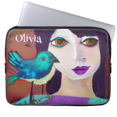 Abstrakte Girl & Bird Lila und Aquamarin Personali Laptopschutzhülle (Vorderseite)
