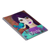 Abstrakte Girl & Bird Lila und Aquamarin Personali Notizblock (Rechte Seite)