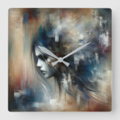 Abstrakte Girl-Malerei Quadratische Wanduhr (Vorderseite)