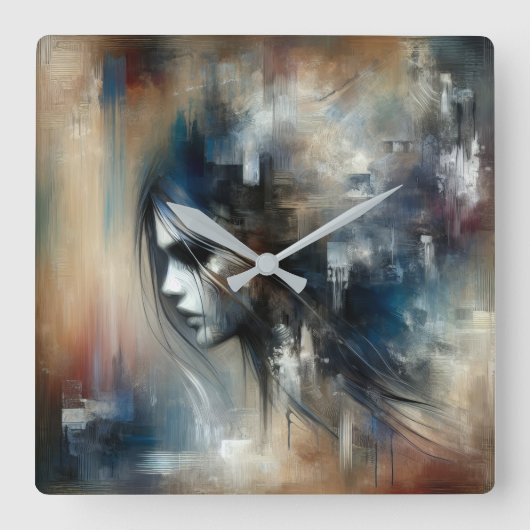 Abstrakte Girl-Malerei Quadratische Wanduhr (Vorderseite)