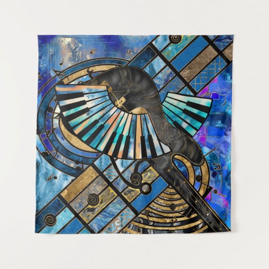 Abstrakte Gitarre und Keys Art Collage gemischte T Wandteppich (Vorderseite (Horizontal))
