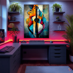 Abstrakte Gitarrenkunst - Geometrisches Musikdesig Poster