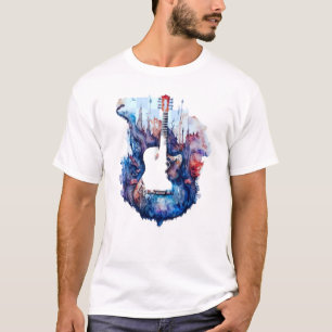 Abstrakte Gitarrenmalerei mit Vögeln und Wasserfar T-Shirt