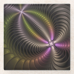 Abstrakte glänzende trippige bunte 3D-Fraktalkunst Glasuntersetzer