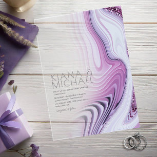 Abstrakte Glitter-Schichten Hochzeit Lilac ID903 Acryleinladungen