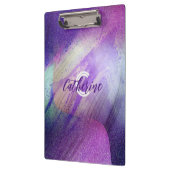 Abstrakte Glittering Neon Magenta Name & Monogramm Klemmbrett (Links)