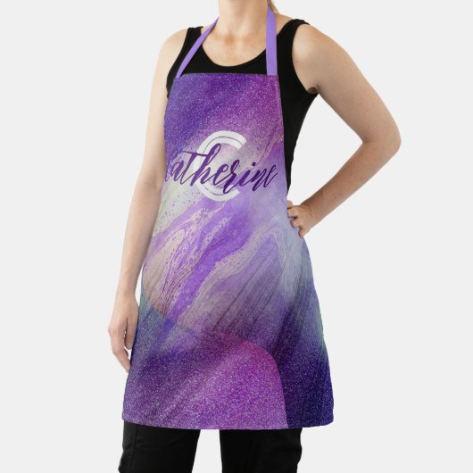 Abstrakte Glittering Neon Magenta Name & Monogramm Schürze (InSitu)