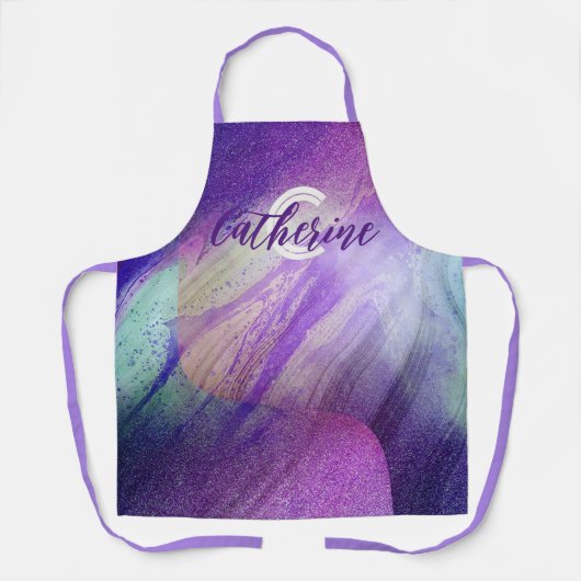 Abstrakte Glittering Neon Magenta Name & Monogramm Schürze (Vorderseite)