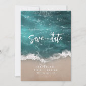 Abstrakte, glitzernde Hochzeit am Ozean Save The Date (Vorderseite)