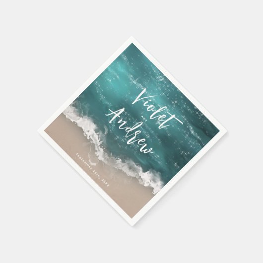 Abstrakte, glitzernde Hochzeit am Ozean Serviette (Ecke)