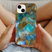 Abstrakte Gold Aquamarine Imitate Fohlen Glitzer N Case-Mate iPhone Hülle
