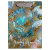 Abstrakte Gold Aquamarine Imitate Fohlen Glitzer N Klemmbrett (Vorderseite)