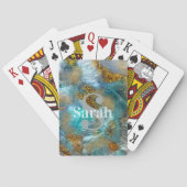 Abstrakte Gold Aquamarine Imitate Glitzer Name Ini Spielkarten (Rückseite)