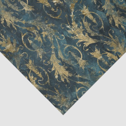 Abstrakte Gold-Blätter auf Green Decoupage Seidenpapier (Detail)